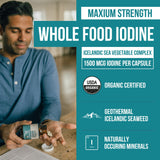 Organic Iodine Supplement – 1,500 mcg Iodine, Max Strength - from Sea Vegetable Complex, Whole Food & Raw Form – Contains Purest Icelandic Sea Kelp, Irish Moss & Bladderwrack (1500 mcg)