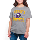 Junk Food Clothing x NFL - Minnesota Vikings - Team Helmet - Kids Short Sleeve T-Shirt for Boys and Girls - Size Small