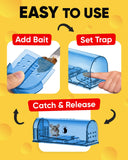 Motel Mouse Humane Mouse Traps No Kill Live Catch and Release 2 Pack - Reusable, Easy to Use & Clean, No Touch Release, Sensitive Includes Cleaning Brush, Instruction Manual & Video - Mousetrap Indoor