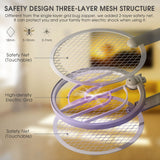 Electric Fly Swatter Racket 1 Pack, Mosiller 2 in 1 Bug Zapper with USB Rechargeable Base, 4000 Volt Indoor Outdoor Mosquito Killer with 3-Layer Safety Mesh for Pest Insect Control & Flying Trap