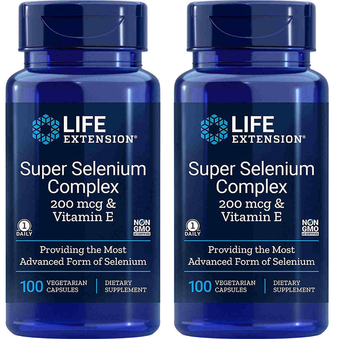 Life Extension Super Selenium Complex 200 mcg & Vitamin E, 2 Pack (2x100 Vegetarian Capsules)