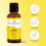 Plant Therapy Organic Lemon Essential Oil 100% Pure, USDA Certified Organic, Undiluted, Natural Aromatherapy, Therapeutic Grade 30 mL (1 oz)