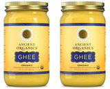 Ancient Organics Ghee - Gluten-Free Grass-Fed Clarified Kosher Vegetarian Ghee Butter with Vitamins & Omegas, Non-GMO, Lactose Reduced, 100% USDA Certified Organic, Made in USA – 32 Fl Oz 2-Pack