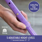 HealthSmart Folding Walking Stick, Soft Comfort Grip Collapsible Walking Stick, Adjustable Folding Walking Cane, Lavender