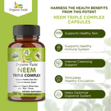 Organic Veda Neem Capsules, Triple Complex Neem Formula with Organic Neem Leaf Extract, Bark & Flower - Herbal Supplements for Clear Skin, Cleanse & Immunity - 120 Vegan Capsules