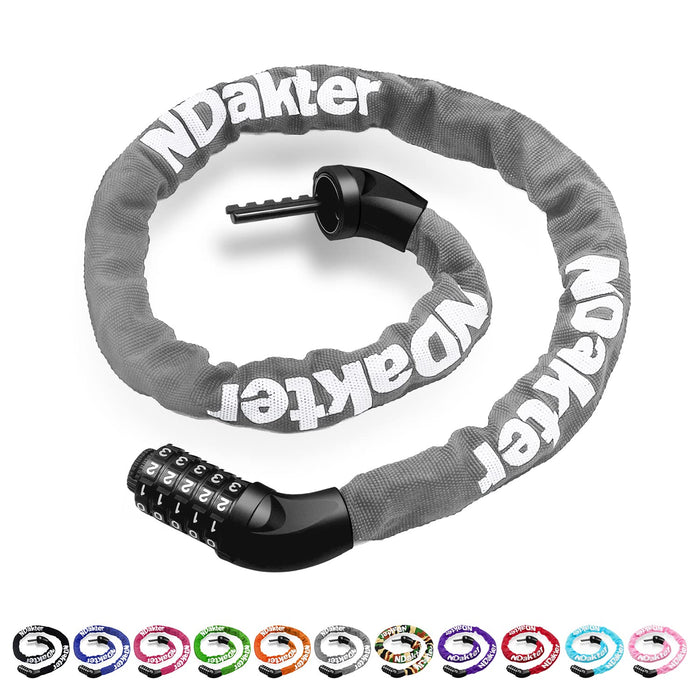 NDakter Bike Chain Lock, 5-Digit Combination Anti-Theft Bicycle Lock, 3.2 feet Long Security Resettable Bike Locks Heavy Duty for Bike, Motorcycle, Bicycle, Door, Gate, Fence, Grill, Gray