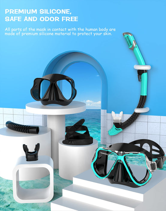 Greatever Dry Snorkel Set,Panoramic Wide View,Anti-Fog Scuba Diving Mask,Professional Snorkeling Gear for Adults