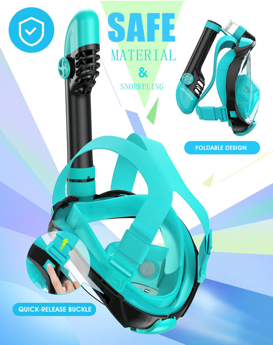 Greatever G2 Full Face Snorkel Mask with Latest Dry Top System,Foldable 180 Degree Panoramic View Snorkeling Mask with Camera Mount,Safe Breathing,Anti-Leak&Anti-Fog