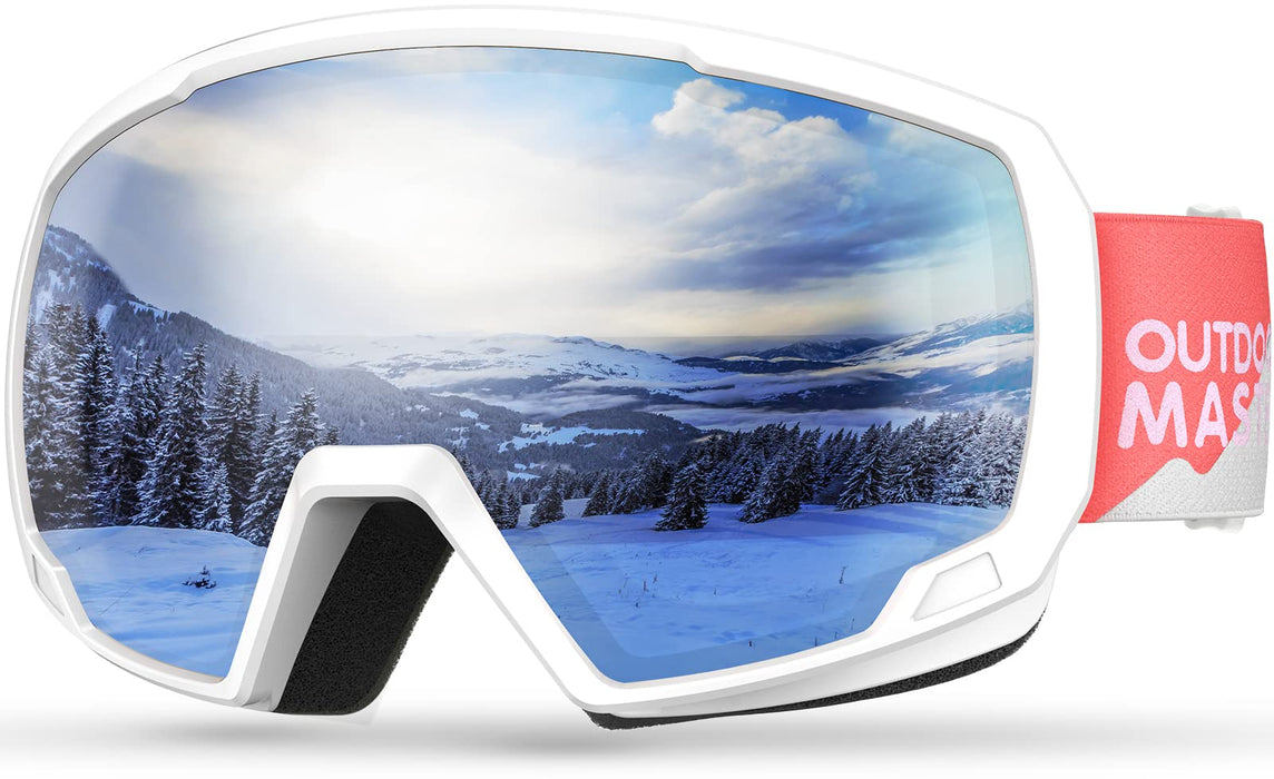 OutdoorMaster Kids Ski Goggles, Snowboard Goggles - Youth Snow Goggles - VLT10% White Frame Grey Lens