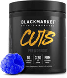 BLACKMARKET CUTS Pre Workout - Flavored Energy Powdered Drink Mix for Men & Women, Great for Muscle Definition, Fat Burning, Thermogenic, Creatine Free, (Blue Razz, 30 Servings)