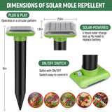 Solar Mole Repellent Ultrasonic,2024 Newest Mole Vole Gopher Repellent Outdoor Solar Powered,Waterproof Mole Killer Traps for Yard, Effectively Repels Garden and Yard Voles,Snakes,Gophers,Green-2pc