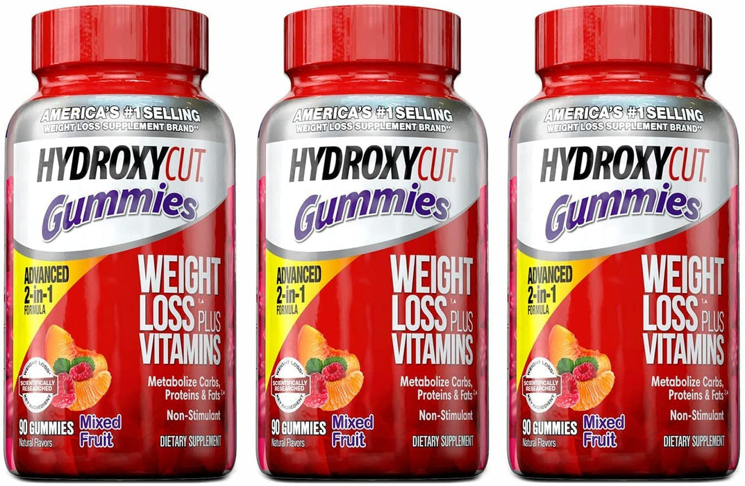 Hydroxycut Caffeine-Free Gummy for Women & Men | 15 Essential Vitamins & Minerals | Metabolism | 90 Count (Pack of 3)
