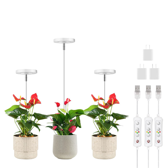 ROMSTO Grow Lights for Indoor Plants, LED Full Spectrum Plant Light for Indoor Plants, Height Adjustable Grow Light with 10 Dimmable Brightness, 8/12/16H On/Off Timer, Ideal for Small Plants,3 Packs