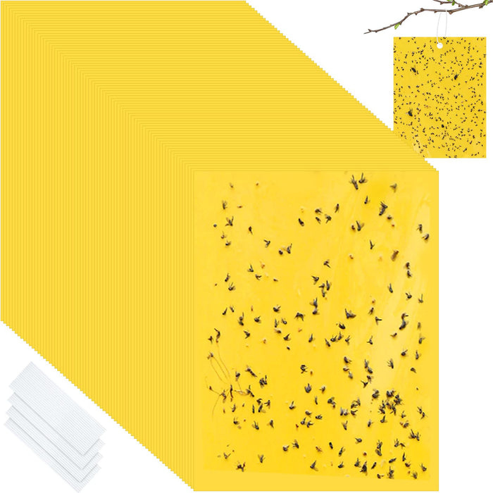 100 Pcs Double Sided Sticky Traps for Flying Plant Insect Like White Flies Aphids 6 x 8 Inch Sticky Gnat Traps Killer Fruit Fly Traps for Indoor Outdoor Including Twist Ties, Yellow