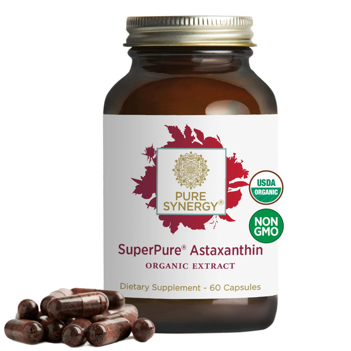 PURE SYNERGY SuperPure Astaxanthin Extract | Organic Astaxanthin Supplement | Vegan Astaxanthin from Algae with Sunflower Lecithin | Antioxidant Support for Skin, Eye, and Joint Health (60 Capsules)