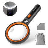 Magnifying Glass with 30 LED Lights, 10X 20X 45X Handheld Illuminated Lighted Magnifier with 1UV Light for Seniors Reading, Inspection, Coins, Jewelry, Exploring Light Magnifying Glass (Orange)