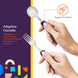 Special Supplies Adaptive Utensils 5-Piece Set Non-Weighted, Non-Slip Handles for Hand Tremors, Arthritis, Parkinson’s or Elderly Use - Stainless Steel Knife, Rocker Knife, Fork, Spoons (Black)