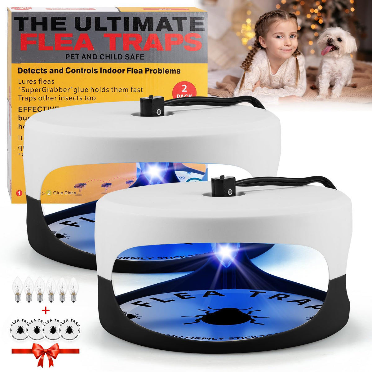 2 Pack Flea Trap Indoor Flea Traps for Inside Your Home with 4 Sticky ...