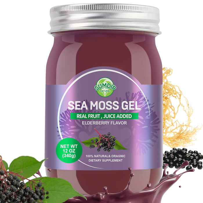 Sea Moss Gel, Organic Raw Wildcrafted Irish Seamoss Gel Immune and Digestive Support Vitamin Mineral Antioxidant Supplements, Elderberry,Mixed Berry Flavor 12oz