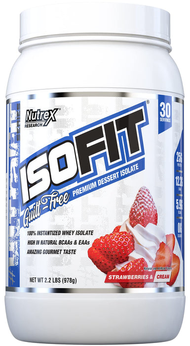Nutrex Research IsoFit Whey Protein Powder Instantized 100% Whey Protein Isolate | Muscle Recovery, Naturally High EAAs & BCAAs | Fast Absorbing, Easy Digestion | Strawberries & Cream 30 serv