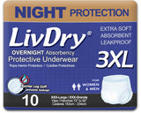 LivDry Adult Incontinence Underwear, Overnight Comfort Absorbency, Leak Protection (XXX-Large (10 Count))