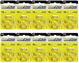 Hearclear Size 10 PR230 Hearing Aid Batteries Yellow Tab + Keychain (60 Batteries)