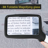 Arsir 3X Folding Magnifying Glass with Light, Retancular Lighted Magnifier with 5 LED Lights, Handhold Page Magnify Lens Seniors Gift for Reading Books, Coins, Maps, Inspection, Kid Exploring -Black