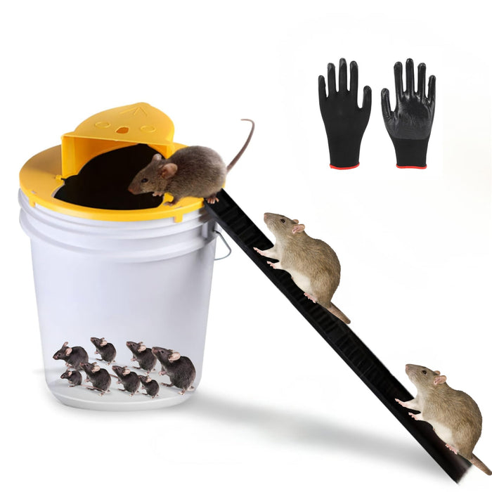 Second Generation, Flip n Slide Bucket Lid Mouse Trap - Indoor Outdoor, 5 Gallon Bucket Compatible, Multi Catch, Auto Reset, Slide Bucket Lid Mouse Rat with Ramp