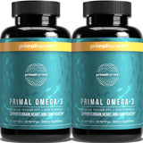 Primal Harvest Omega 3 Fish Oil Supplements, 30 Servings Soft Gels Capsules w/ 1000mg EPA + DHA Supplements, No Fishy Burps Non-GMO Omega 3 Fatty Acid, 2 Pack
