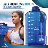 AQUAFIT Half Gallon Water Bottle with Straw & Chug Lid - 64 oz Water Bottle with Time Marker and Handle - BPA-Free Water Jug, Large Water Bottles 64 oz, Hydration Packs (Blue)