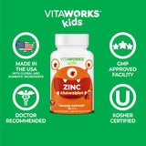 VitaWorks Kids Zinc 15mg Chewable Tablets - Natural Cherry Flavor - Vegan, Vegetarian, GMO-Free, Gluten Free, Nut Free Vitamins - Dietary Supplement for Immune Support - for Children - 120 Chewables