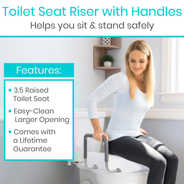 Vive Toilet Seat Risers for Seniors (Raised with Handles) Grab Bar Seat for Seniors - Options for Elongated & Standard Bowls - Elderly Handicap Medical Hip Replacement Surgery Lift, Easy Clean, White