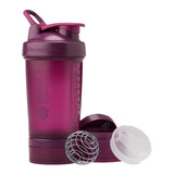 BlenderBottle Shaker Bottle with Pill Organizer and Storage for Protein Powder, ProStak System, 22-Ounce, Plum