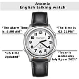 Hearkent Atomic Talking Watch for Visually impaired,Quartz Wrist Watch Leather Strap Gift for Elderly or Blind People