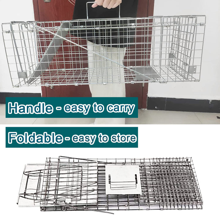 Large 1-Door Humane Animal Trap for Raccoons, Cats, Groundhogs, Opossums, with Metal Guard Handle, 24inch x 7.5inch x 8.3inch