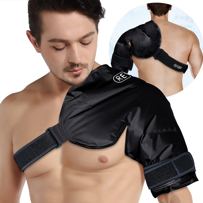 REVIX XL Shoulder Ice Pack Rotator Cuff Cold Therapy, Reusable Gel Ice Pack Shoulder Wraps for Pain, Swelling, Tendonitis and Shoulder Surgery, Long-Lasting Shoulder Compression, Black