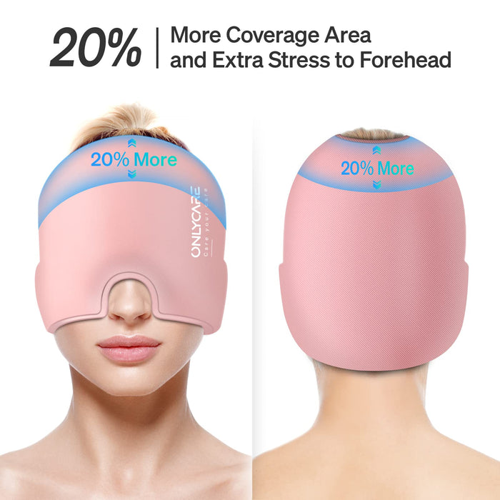 ONLYCARE Migraine Relief Cap, Upgraded Odorless Migraine Ice Head Wrap, Headache Relief Hat for Migraine, Slight-Pink -FSA or HSA Approved