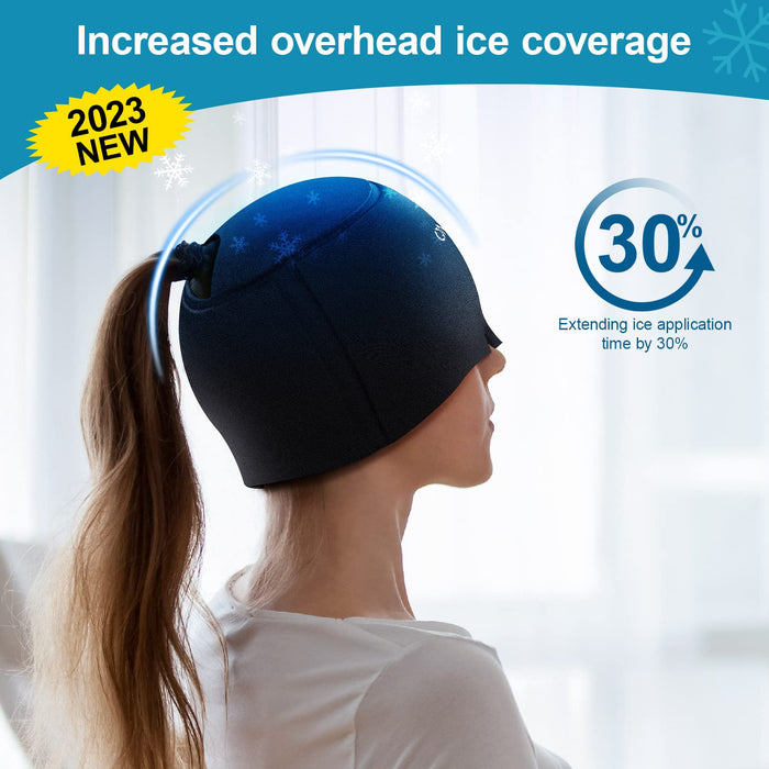 ONLYCARE Migraine Relief Cap, Upgraded Full Coverage Odorless Migraine Ice Head Wrap, Headache Relief Hat for Migraine, Black - FSA or HSA Approved