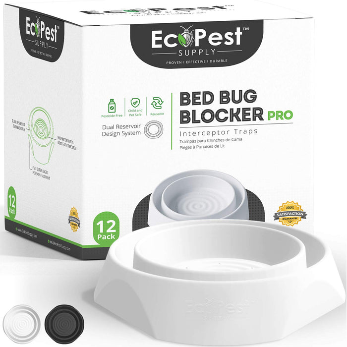 Bed Bug Interceptors – 12 Pack | Bed Bug Blocker (Pro) Interceptor Traps | Insect Trap, Monitor, and Detector for Bed Legs (White)