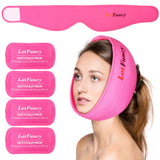 LotFancy Face Ice Pack Wrap with 4 Reusable Hot Cold Therapy Gel Packs, Pain Relief for TMJ, TMD, Chin, Wisdom Teeth, Oral and Facial Surgery, Dental Implants, Pink