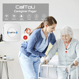 CallToU Caregiver Pager Wireless Call Button Smart Bell Alert System for Elderly Home Patient Seniors Nurse 4 Portable Waterproof Transmitters 1 Plugin Receiver