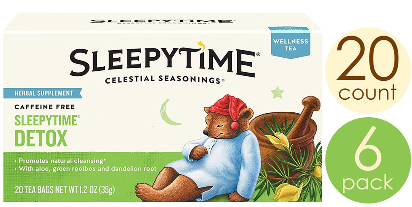 Celestial Seasonings Wellness Tea, Sleepytime Detox, Caffeine Free Sleep Tea, 20 Tea Bags (Pack of 6)