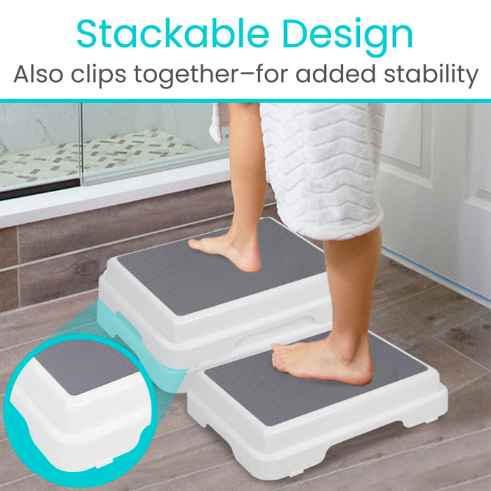 Vive Bath Shower Step Stool (4.5") - Slip Resistant, Stackable, Indoor/Outdoor - Safety Stepping Stool Bathroom Aid for Handicap, Elderly, Seniors, Bathtub, High Beds, Kitchens - Nonslip