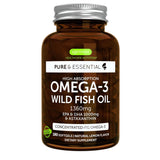 Super Concentrated rTG Omega 3 Wild Fish Oil 1000mg, Clean Label Free from Environmental Toxins, EPA DHA, 2:1 Ratio, Non-GMO, Astaxanthin 1mg, Lemon Flavor, 180 Capsules, Pure & Essential