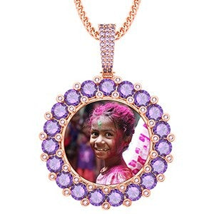 Custom Photo Round Memory Medallions Solid Pendant Necklace Gold Silver Colorful Cubic Zircon Men's Hip hop Jewelry