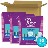 Poise Ultra Thin Incontinence Pads with Wings & Postpartum Incontinence Pads, 4 Drop Moderate Absorbency, Regular Length, 90 Count (3 Packs of 30), Packaging May Vary