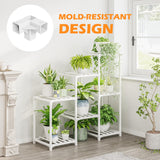 Bamworld Indoor Plant Stand Outdoor White Shelf Bamboo Tiered Table for Multiple Plants 3 Tiers 7 Potted Ladder Holder Pot Window Garden Balcony Living Room