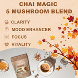 MEGAPLANTS Chai Magic (50 Servings) | Superfood 5 Mushroom Powder Blend for Focus, Clarity & Energy + Spiced Masala Chai Blend | Smoothie, Coffee Alternative