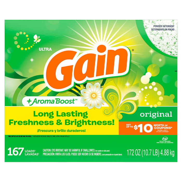 Gain Powder Laundry Detergent for Regular and HE Washers, Original Scent, 172 ounces (Packaging May Vary)