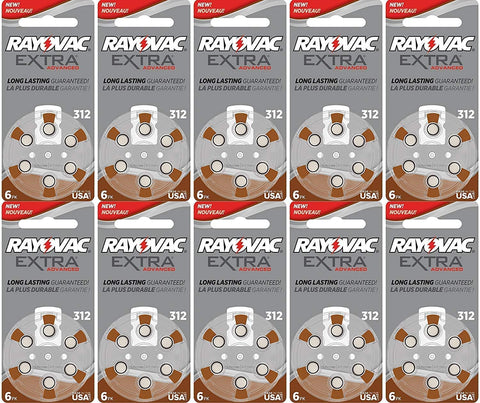 60 x Size 312 Rayovac Extra Advanced Hearing Aid Batteries